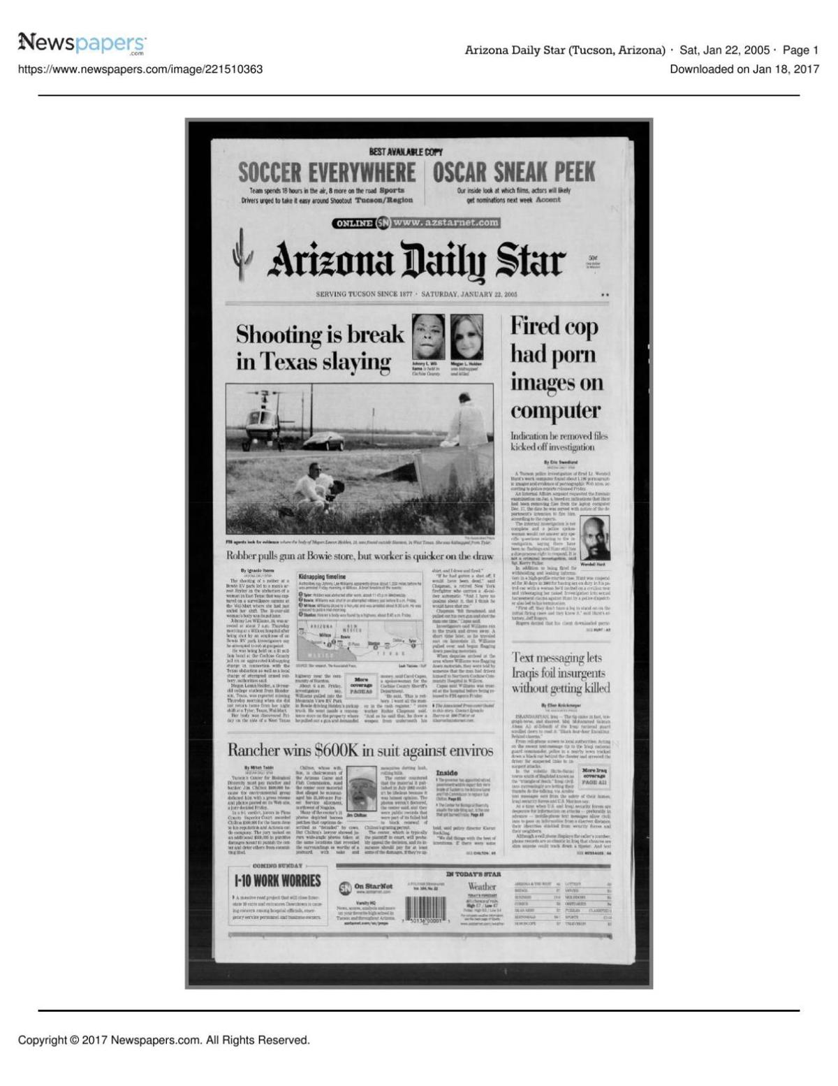 Arizona Daily Star front page Jan. 22, 2005