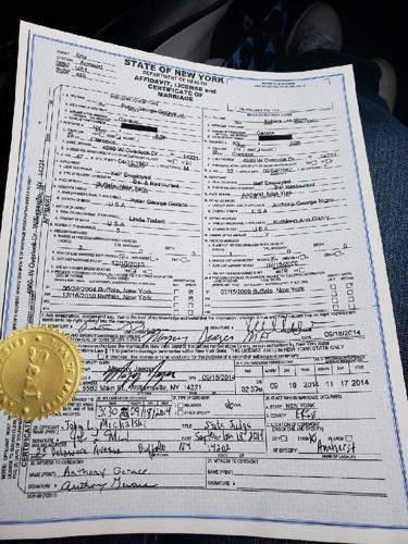 Peter G. Gerace and Katrina Nigro marriage certificate