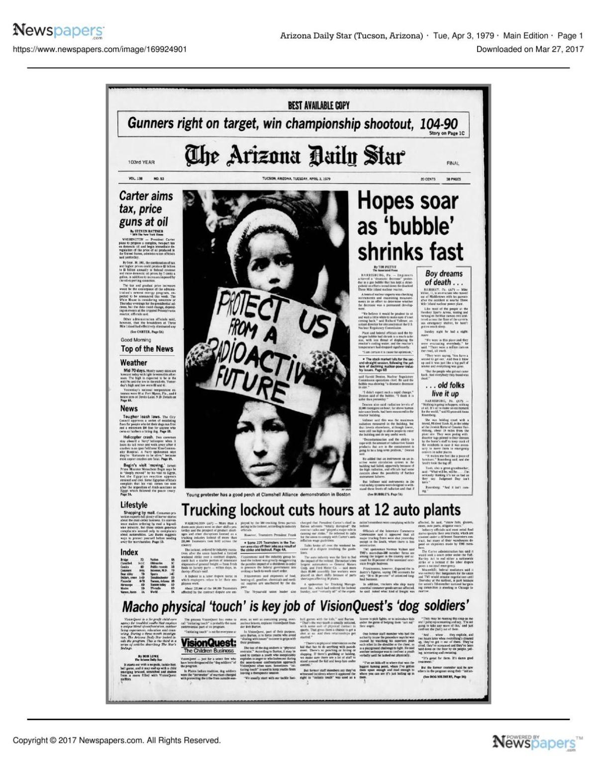 Arizona Daily Star front page April 3, 1979