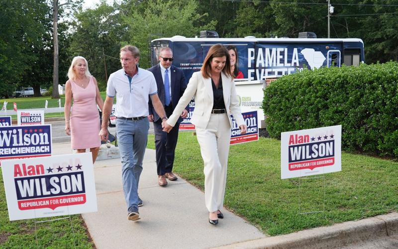 Lt Gov Pamela Evette and David Evette arrive before a South Carolina Governor Candidate Runoff Forum at Faith Fellowship Baptist