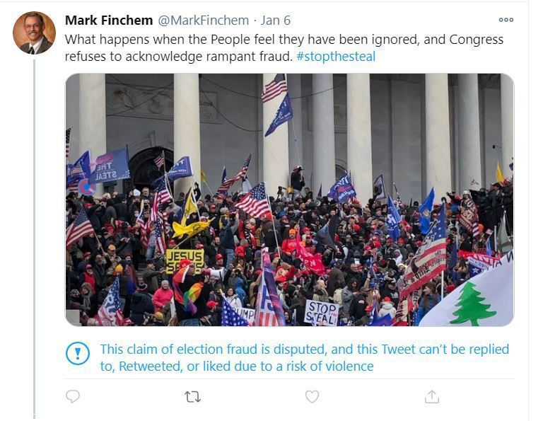 Finchem tweets from U.S. Capitol insurrection