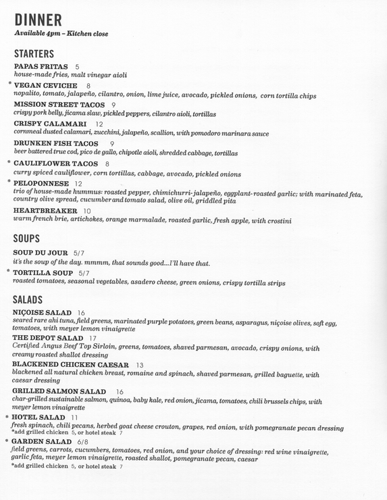 Hotel Congress dinner menu