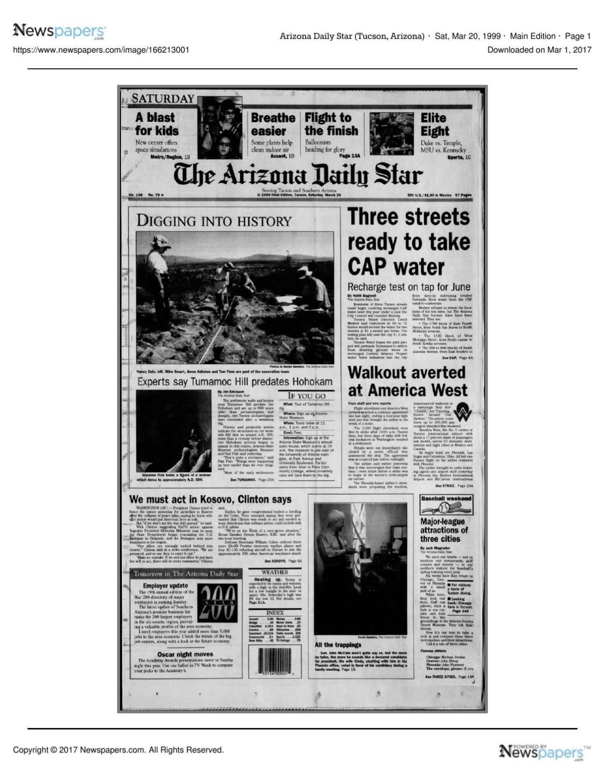 Arizona Daily Star front page March 20, 1999