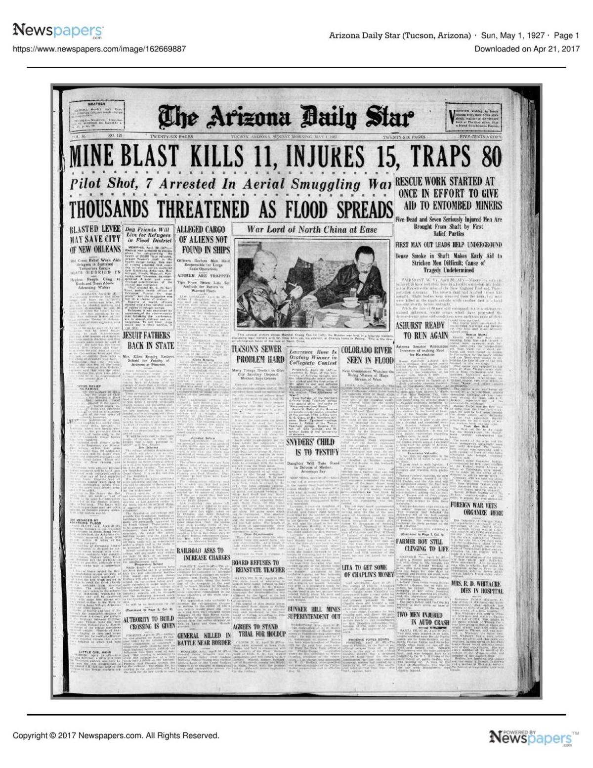 Arizona Daily Star front page May 1, 1927.pdf