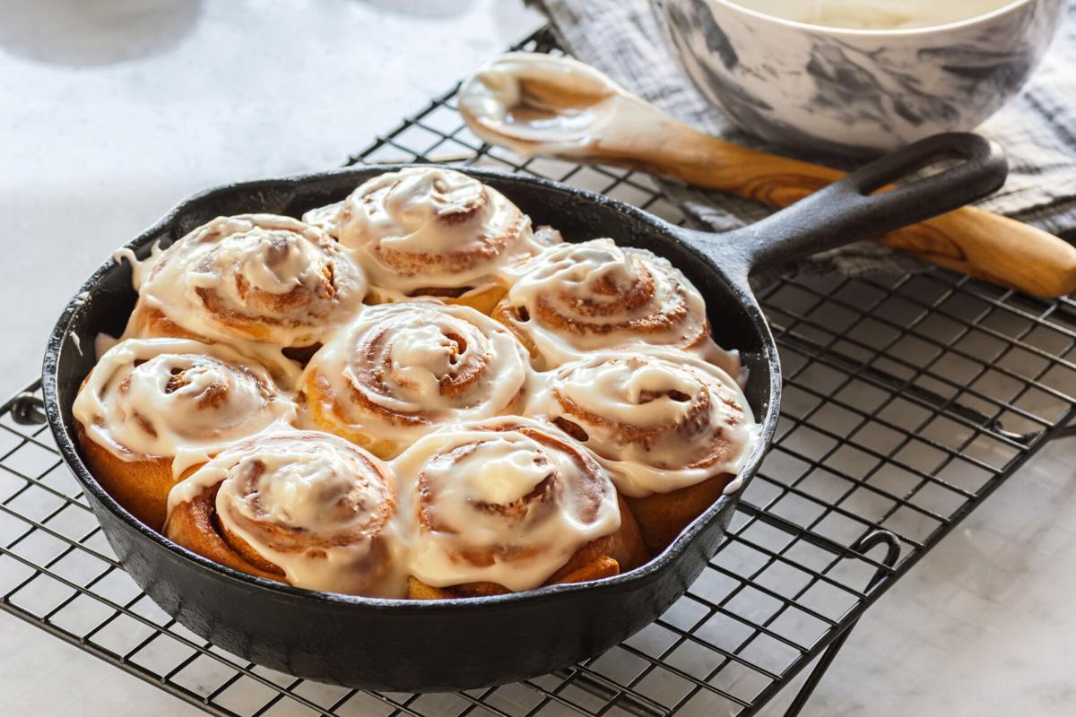 Cinnamon Rolls in Cast Iron Skillet with Cream Cheese Icing