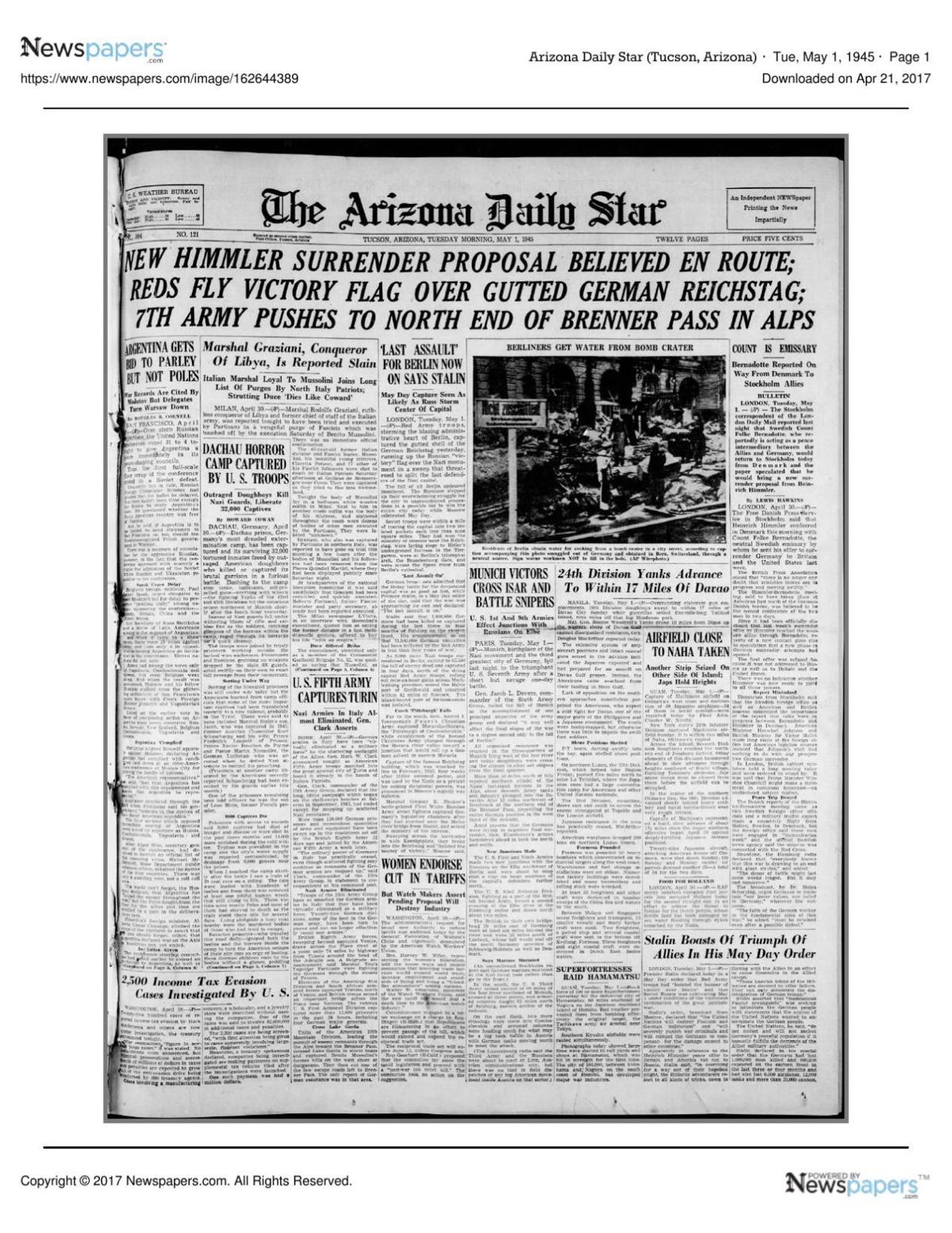 Arizona Daily Star front page May 1, 1945.pdf