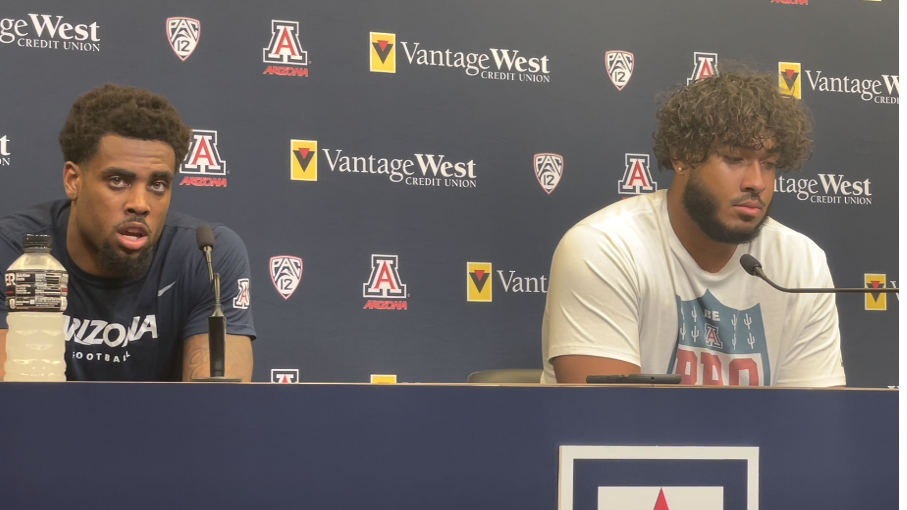 S Christian Young & OT Jordan Morgan talk after Arizona's 49-22 loss to  Oregon