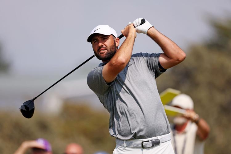 Jul 18, 2026; Southport, ENG; Scottie Scheffler plays his shot from the second tee during the third round of The Open Championship golf tournament at Royal Birkdale. Mandatory Credit: Bill Streicher-Imagn Images