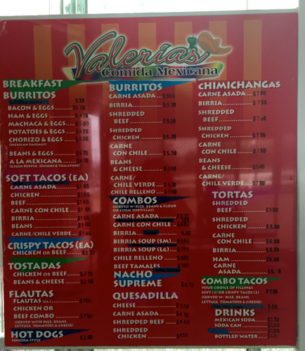Valeria's menu