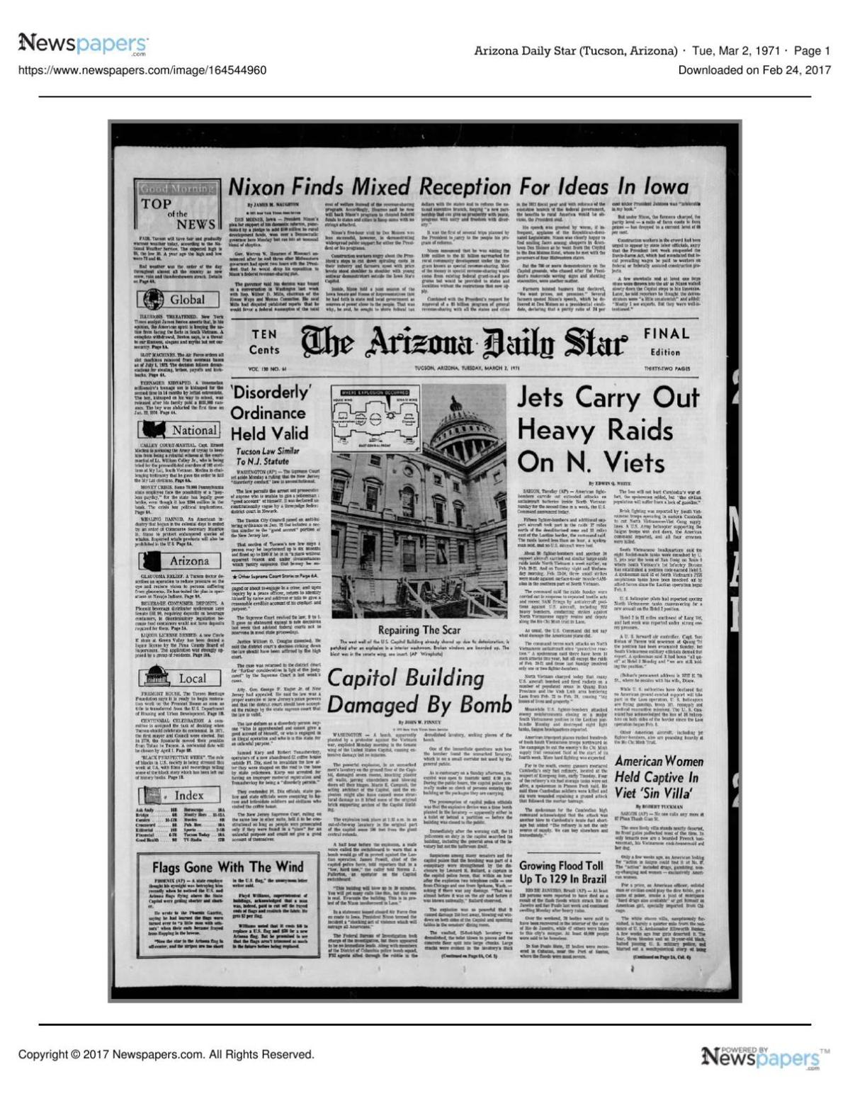 Arizona Daily Star front page March 2, 1971