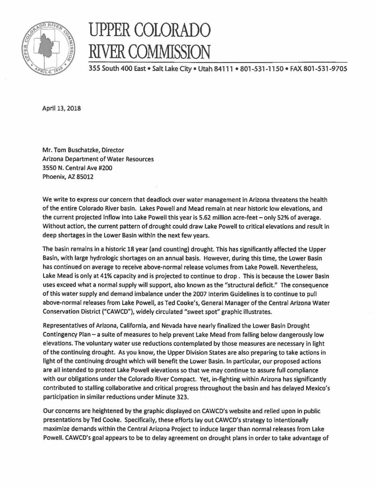 Upper Colorado River Commission letter
