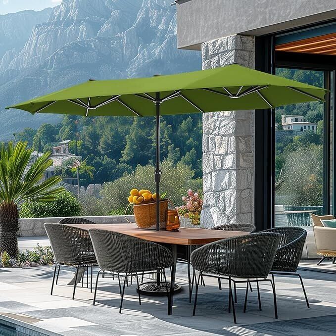 blue 6 patio umbrella Sonkuki Patio 10 x 6.5 ft. Navy Blue LED Market Umbrellas with Solar Lights, Table Umbrella for Patio and Outdoor w/ Tilt Button