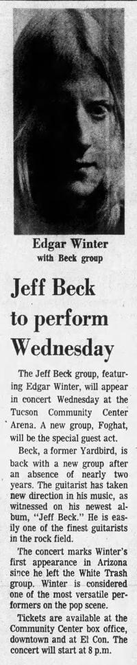 From the Arizona Daily Star and Tucson Citizen archives: Jeff Beck in Tucson