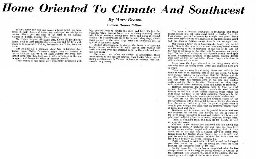 Tucson Citizen article March 27, 1965