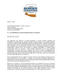 Border Counties Coalition letter opposing Guard deployment