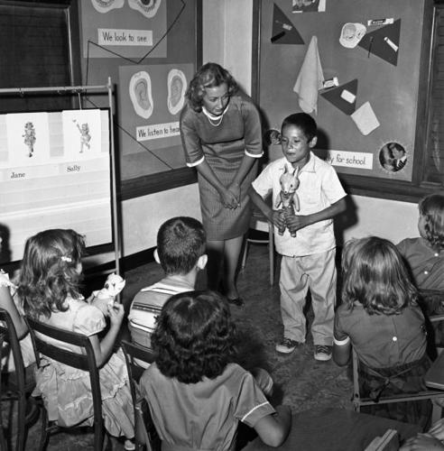 New teacher at first day of school in 1960