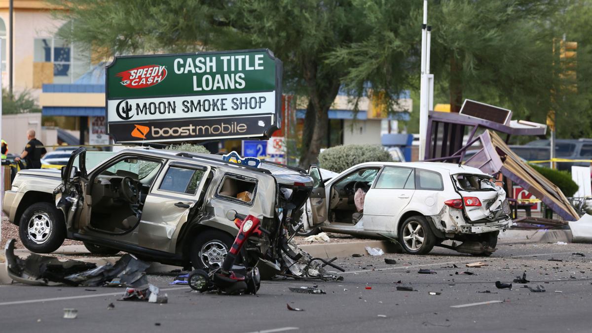 5 people injured when car smashes into bus stop in midtown Tucson