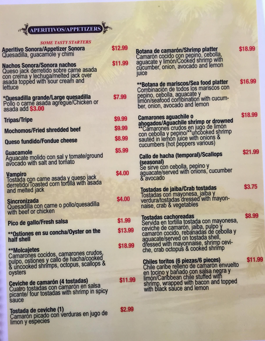 La Bocanita menu