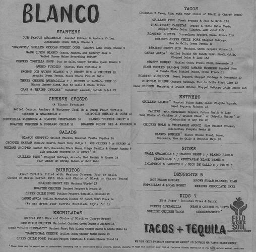 Menu at Blanco