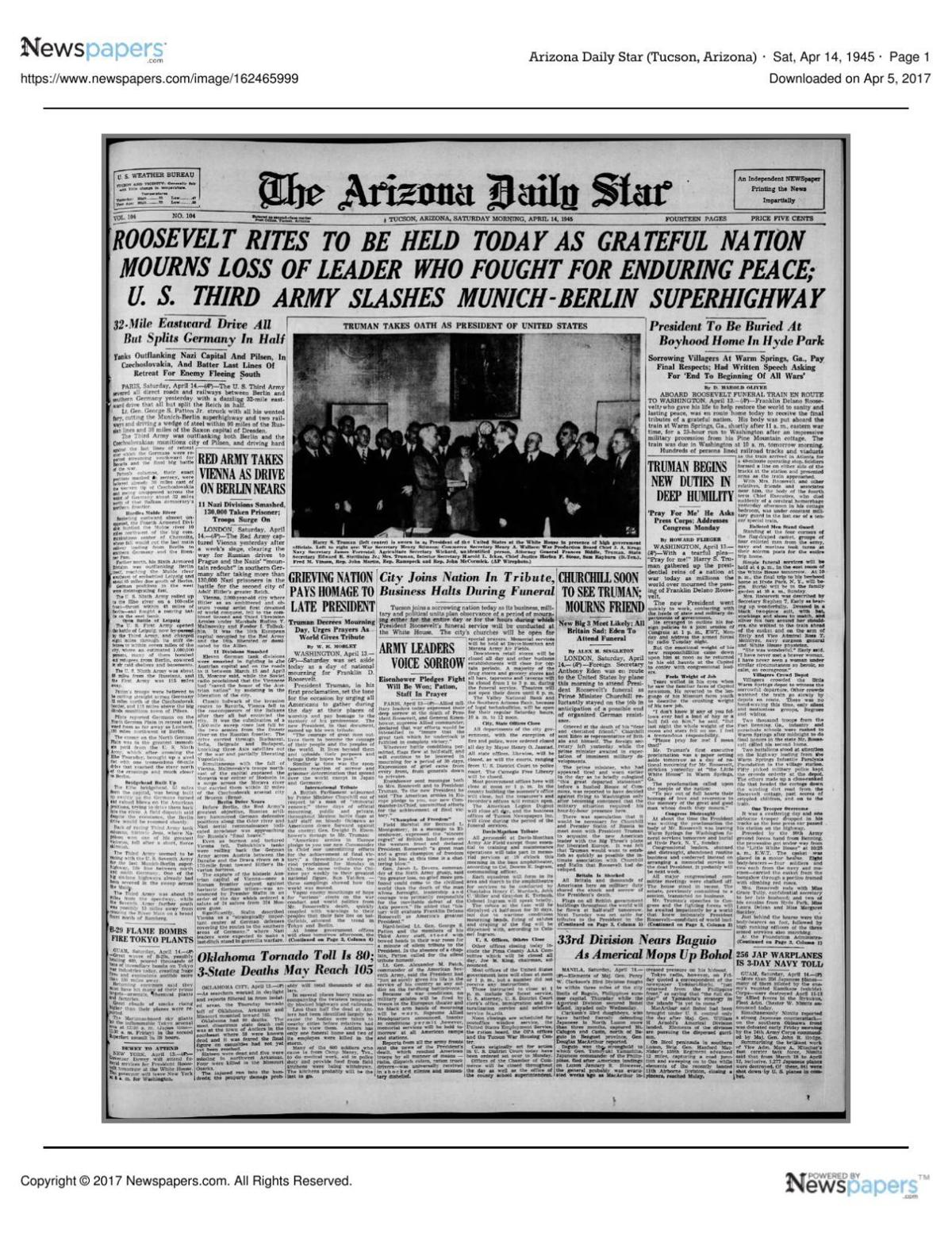 Arizona Daily Star front page April 14, 1945.pdf