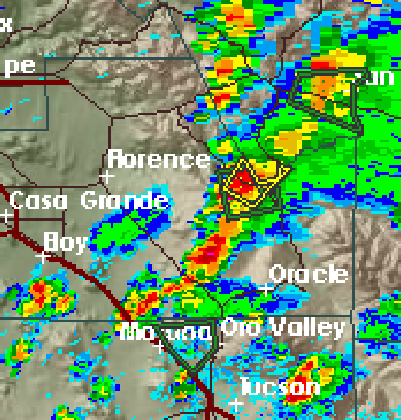 Flash-flood warning for Oracle, San Manuel