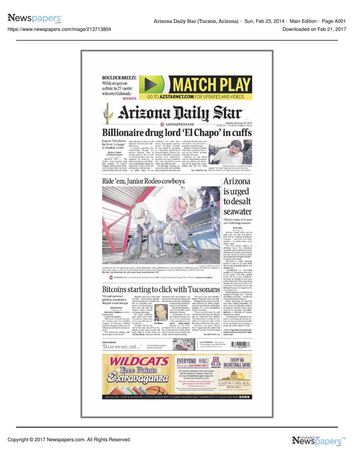 Arizona Daily Star front page Feb. 23, 2014