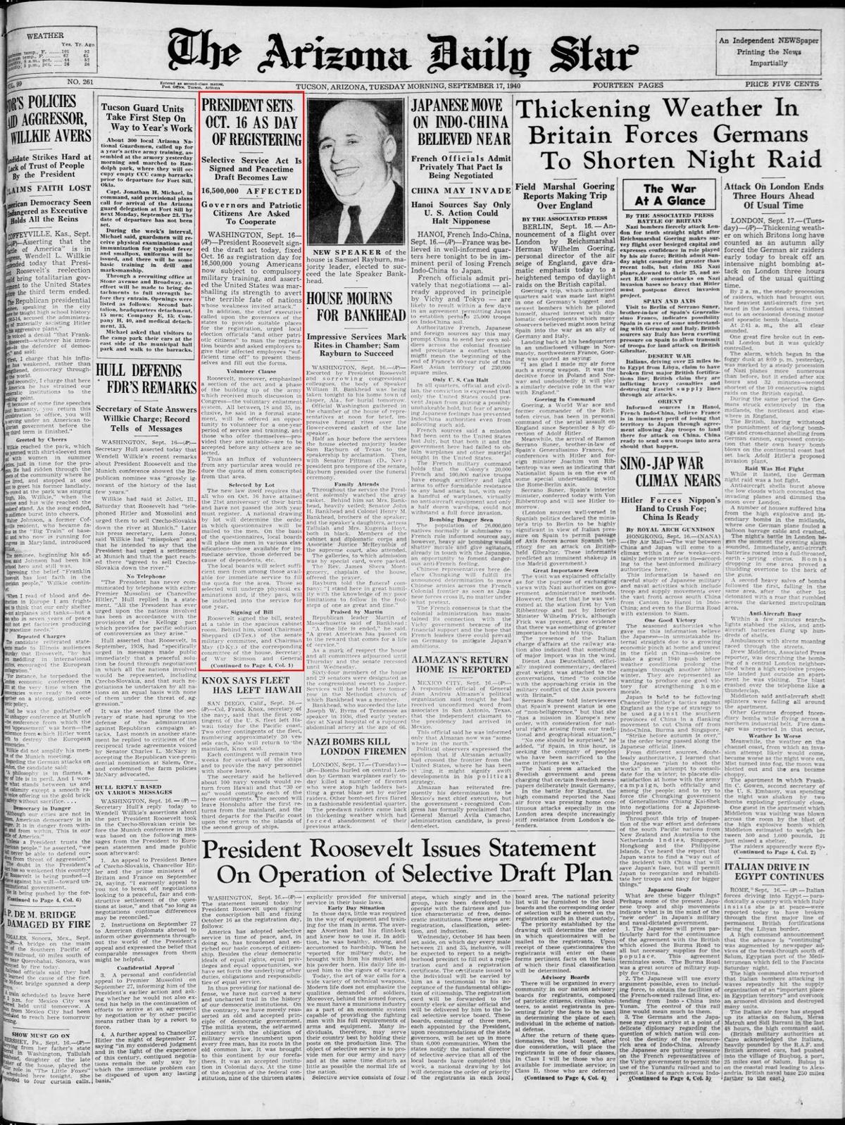 Sept. 17, 1940: U.S. imposes the draft