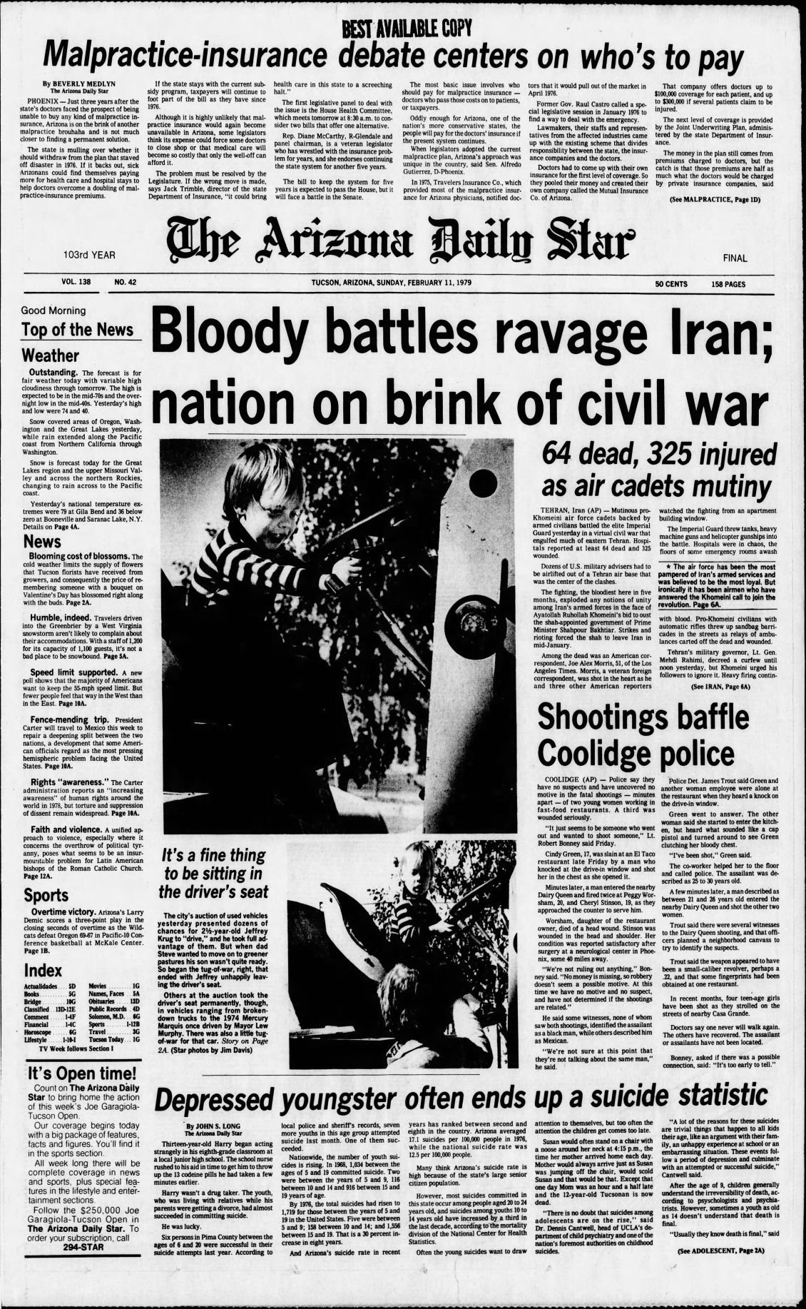 Arizona Daily Star front page Feb. 11, 1979