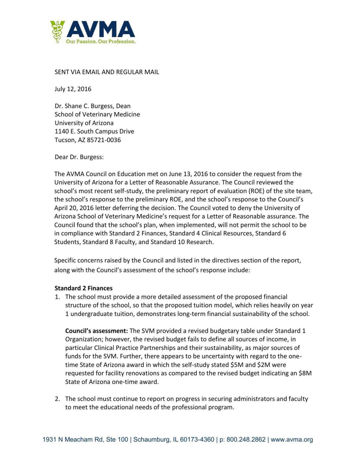 Veterinary Accreditor S Notice To Ua Tucson Com
