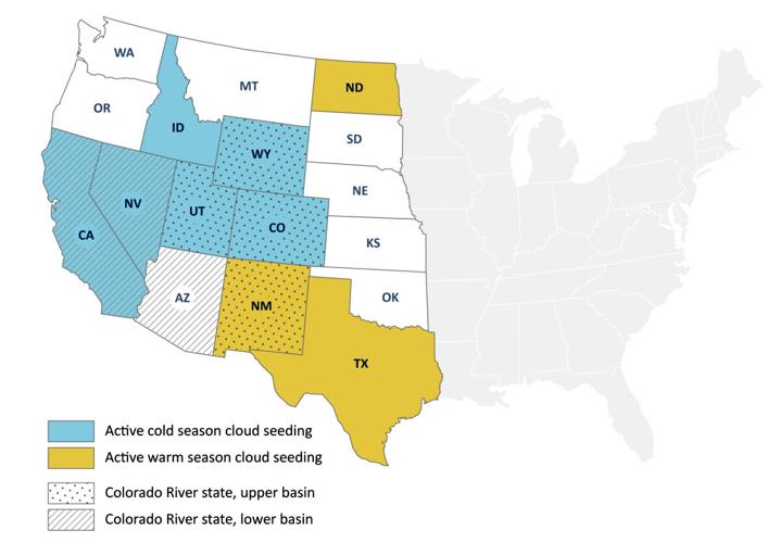 Map of states with active cloud seeding programs in 2024