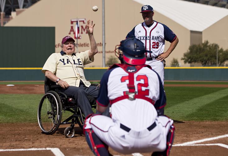 Bush throws first pitch at Yale game