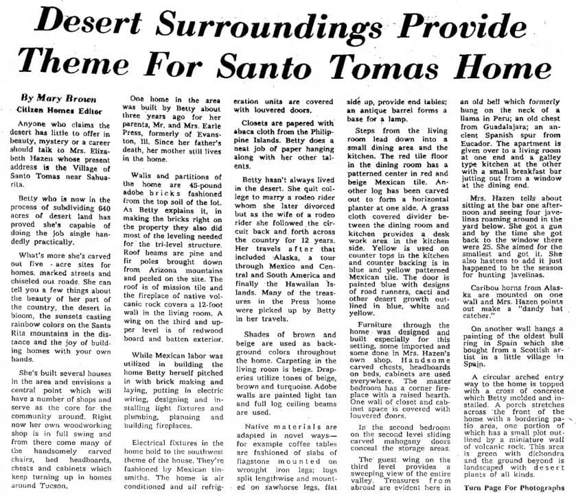 Tucson Citizen article Saturday, March 23, 1963