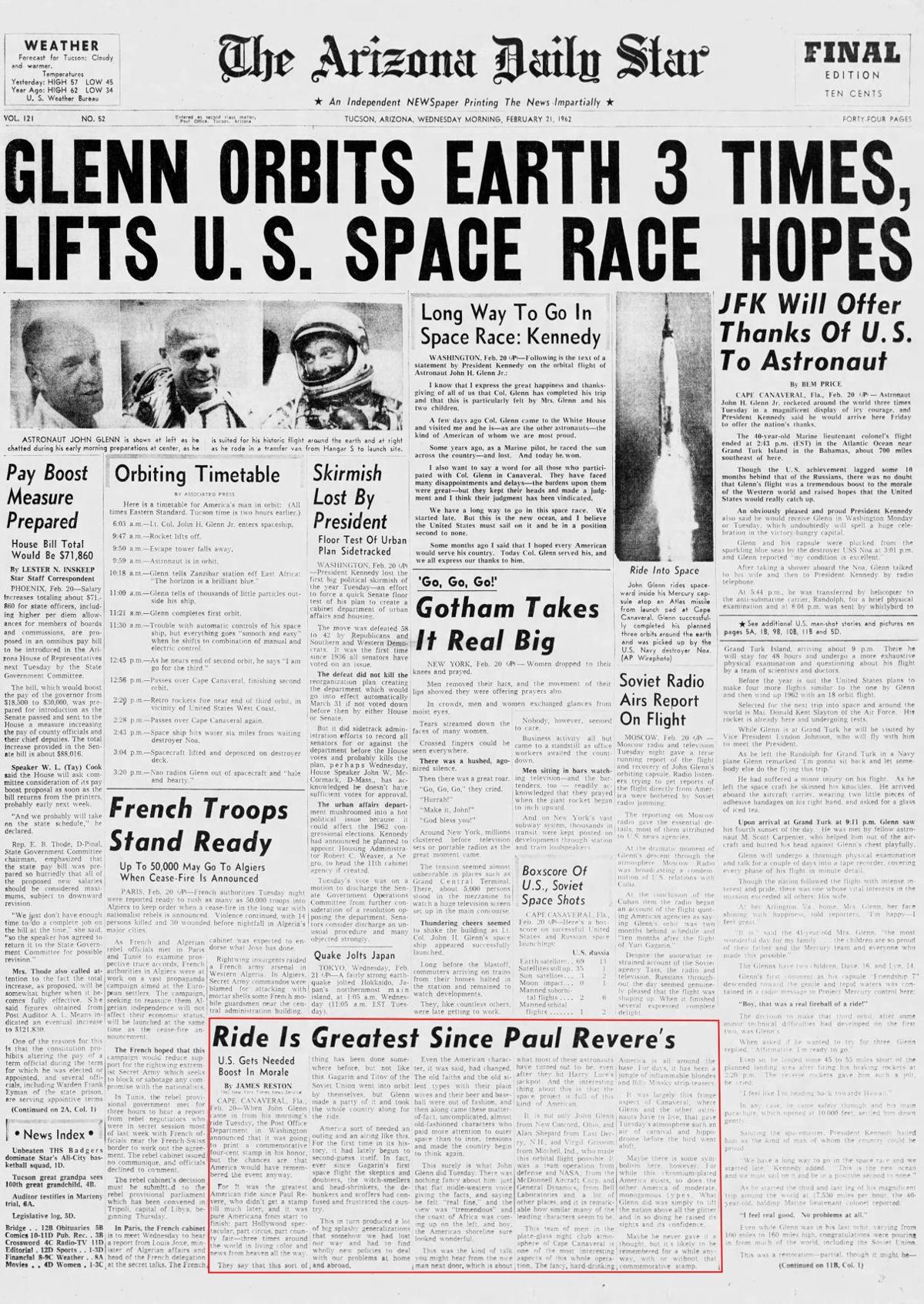 Feb. 21, 1962: John Glenn goes into orbit