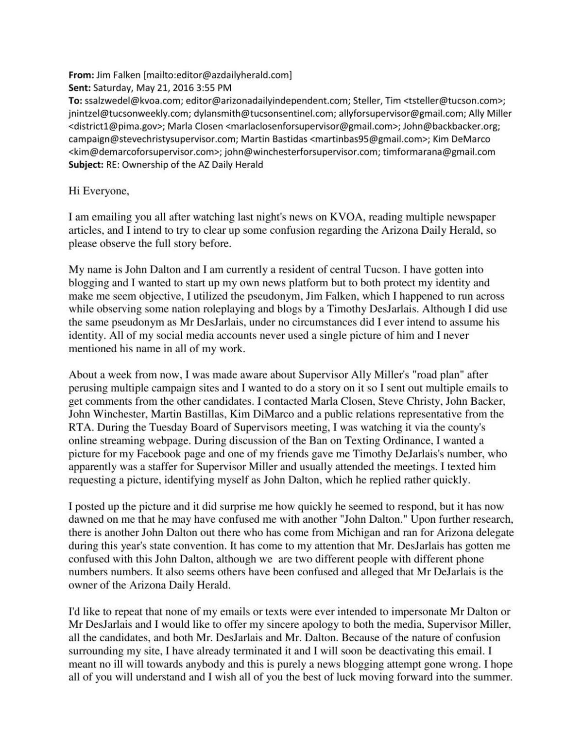 Jim Falken's Saturday email