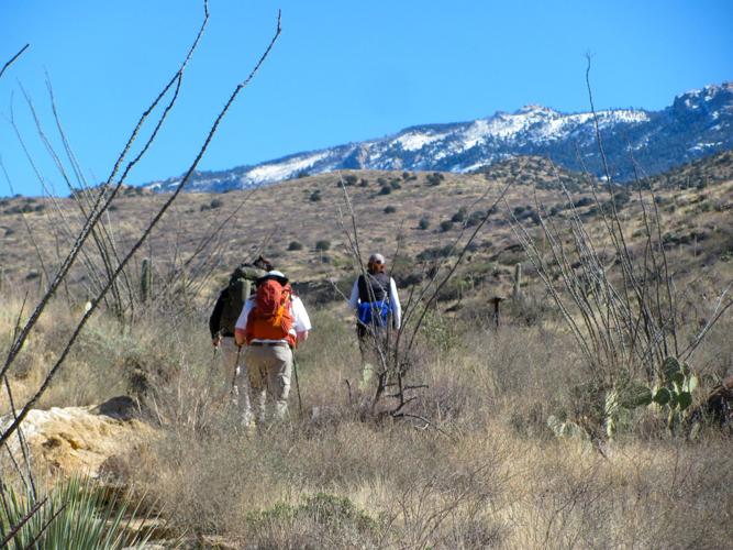 Hikers and snow