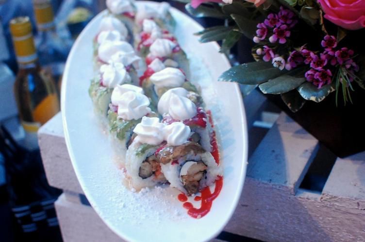 Chicken and waffle sushi