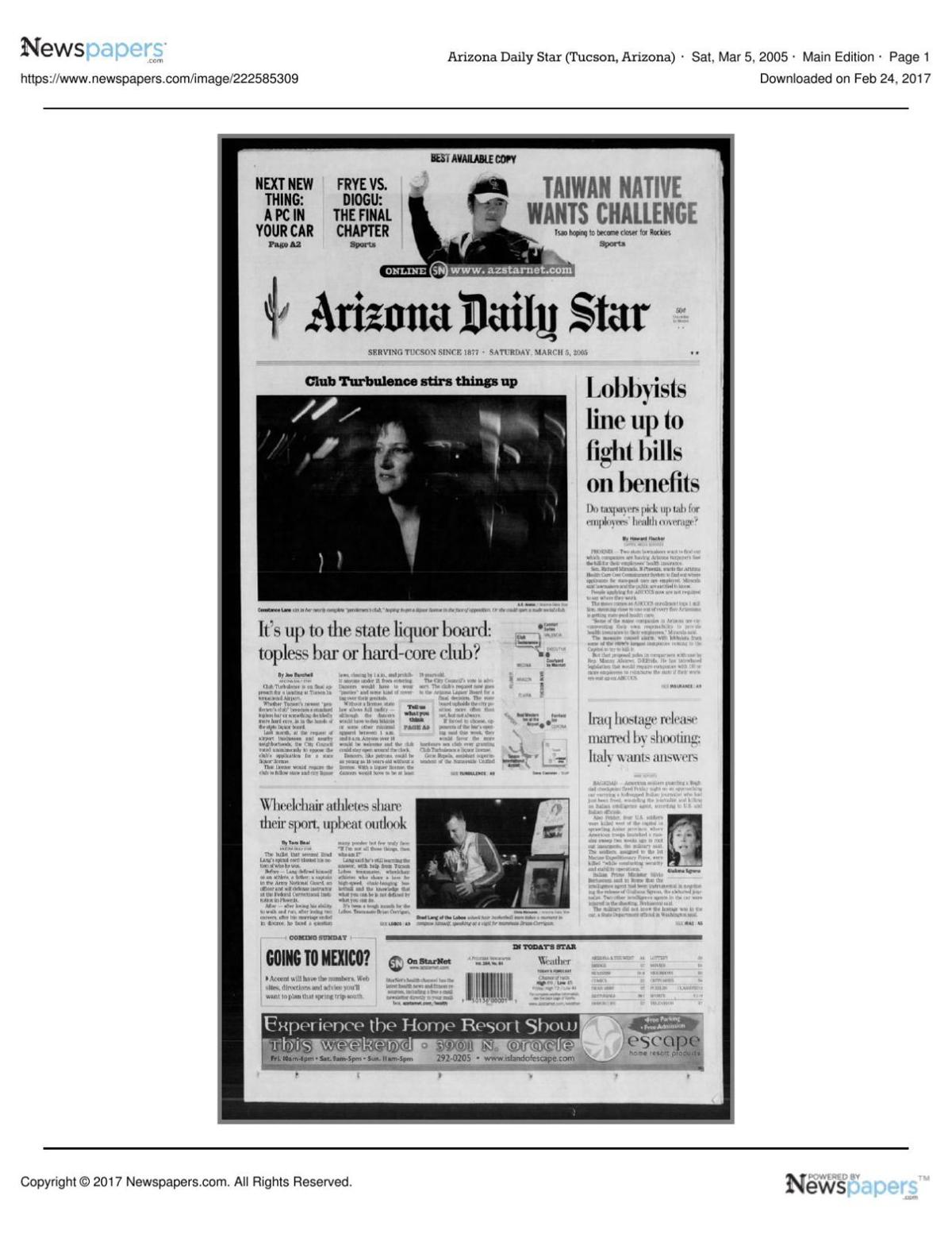 Arizona Daily Star front page March 5, 2005