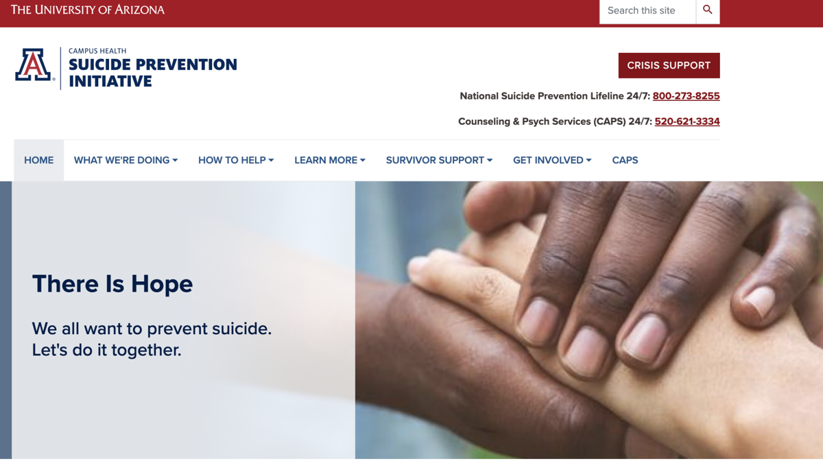 UA suicide prevention website