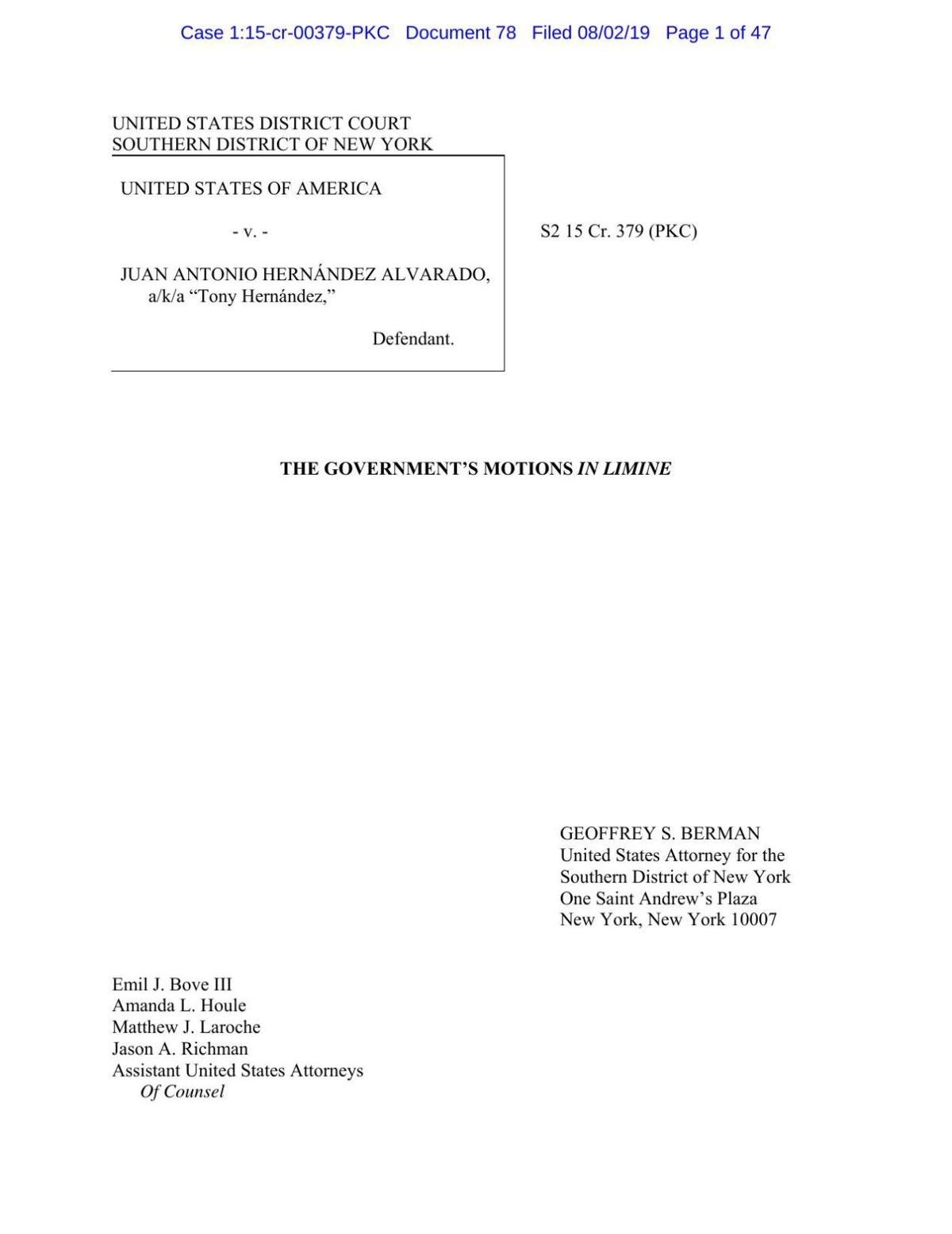 U.S. evidence against Pres. Hernandez