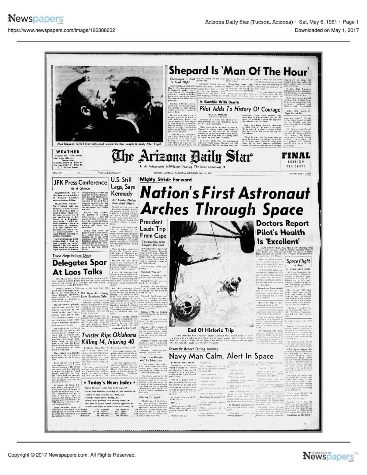 Arizona Daily Star front page May 6, 1961.pdf