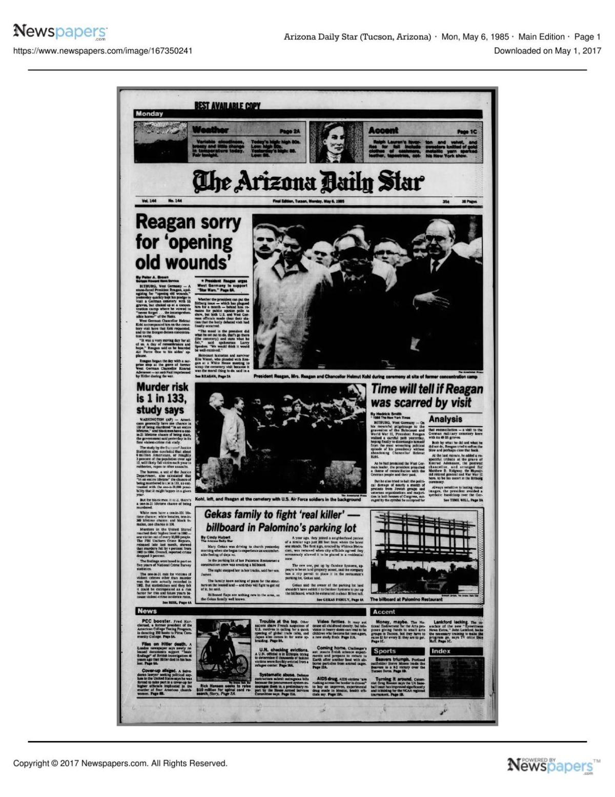 Arizona Daily Star front page May 6, 1985.pdf