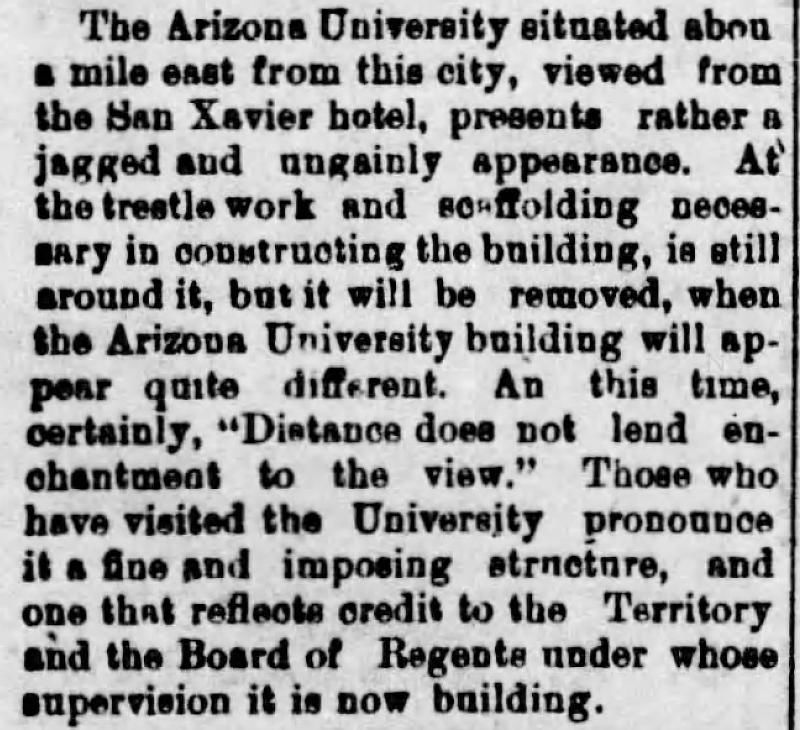 Arizona Daily Star article Jan. 31, 1890, about the new University