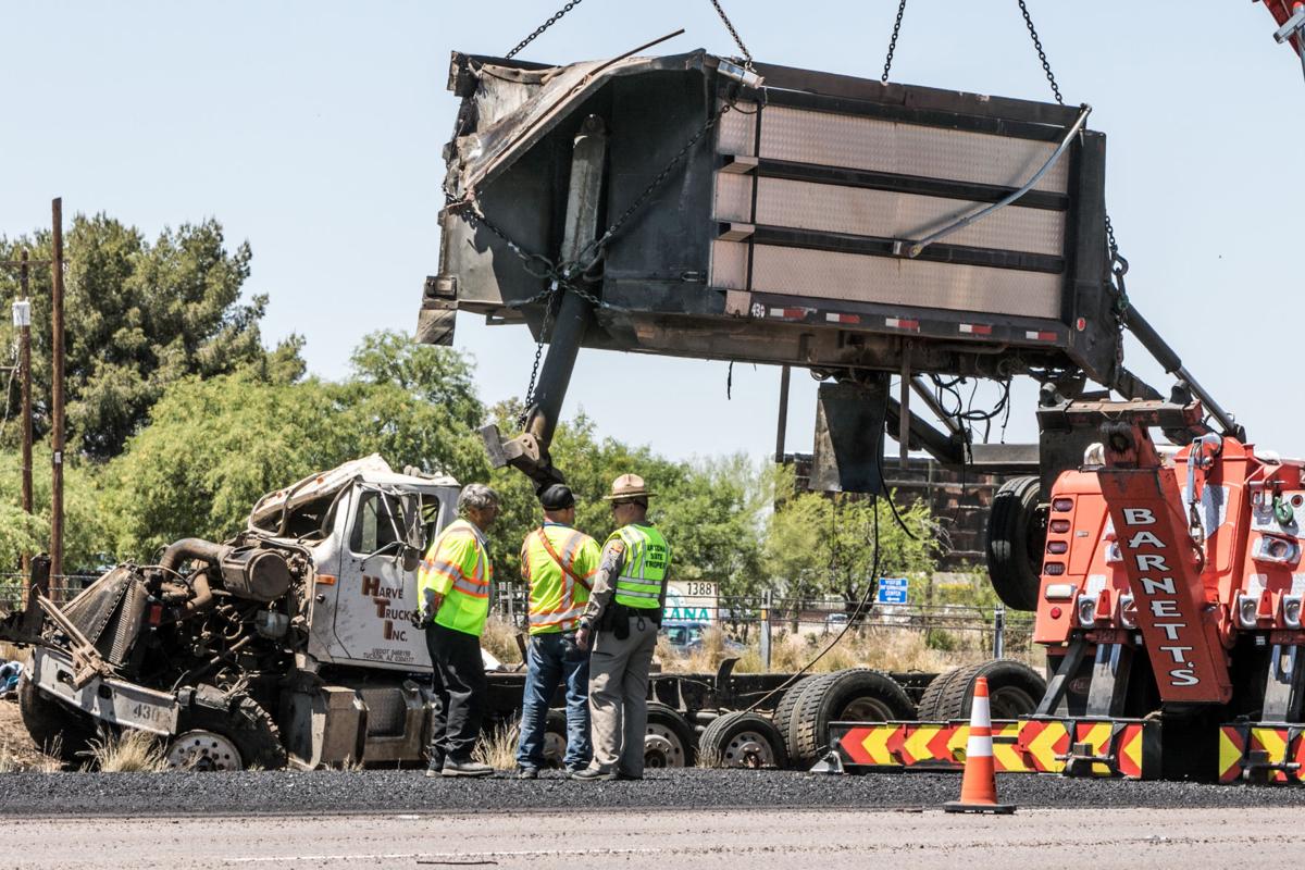 Overturned asphalt truck
