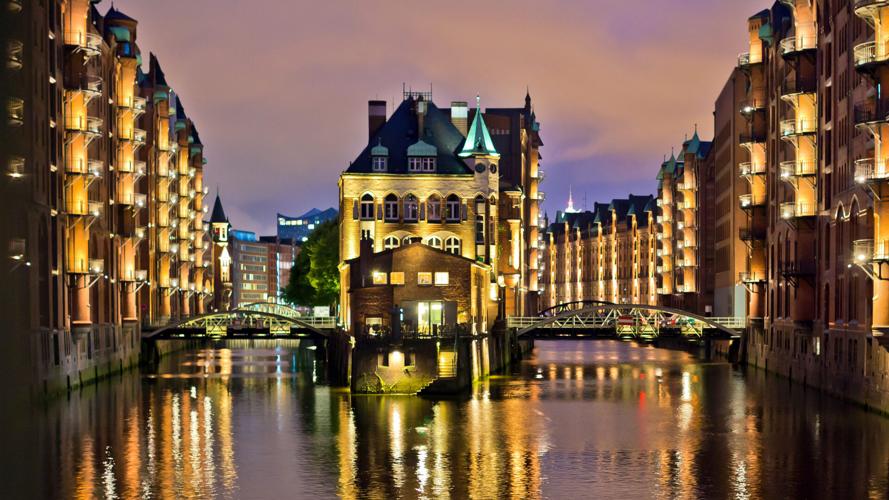 Speicherstadt, Hamburg’ s old red-brick warehouse district on the Elbe River, now houses museums and other attractions.
