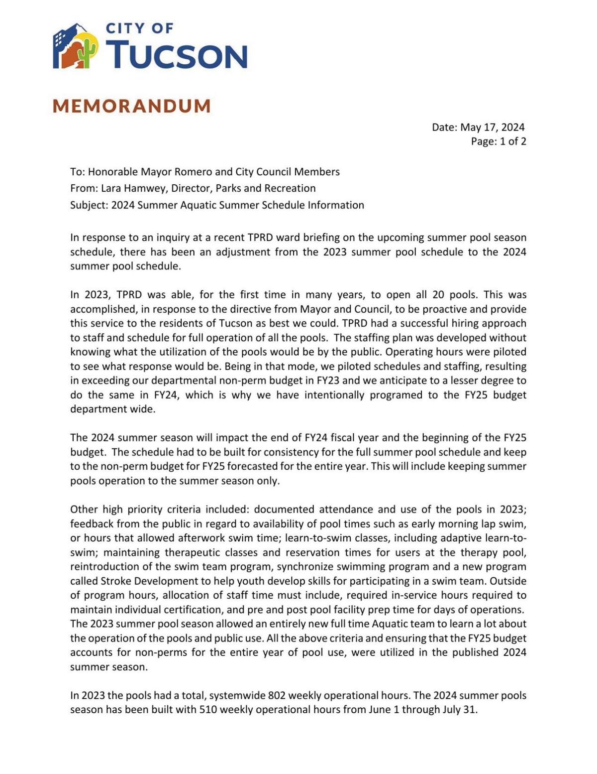 May 17 memo from Lara Hamwey