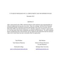 15 Years of Research on U.S. Employment and the Minimum Wage