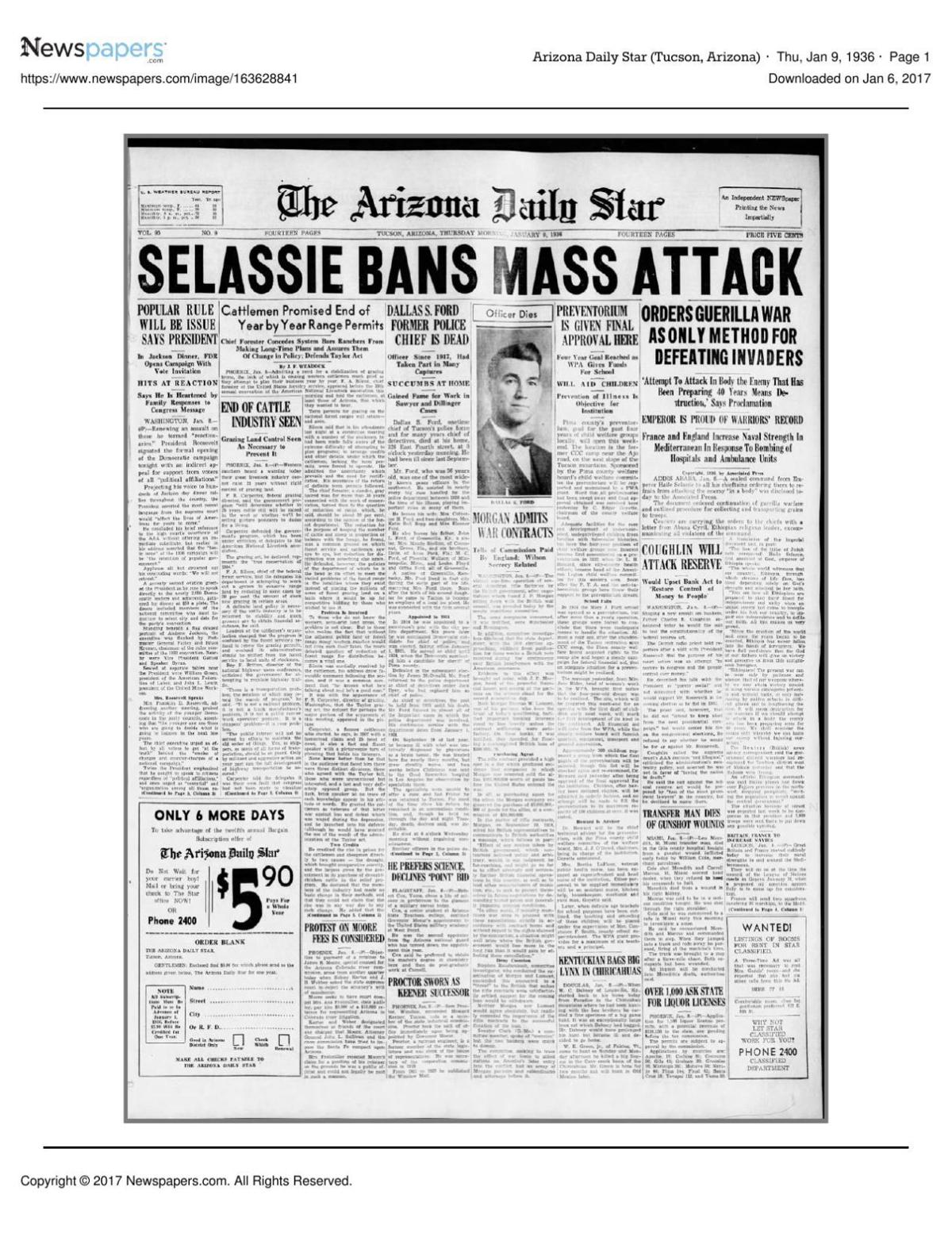 Arizona Daily Star front page Jan. 9, 1936