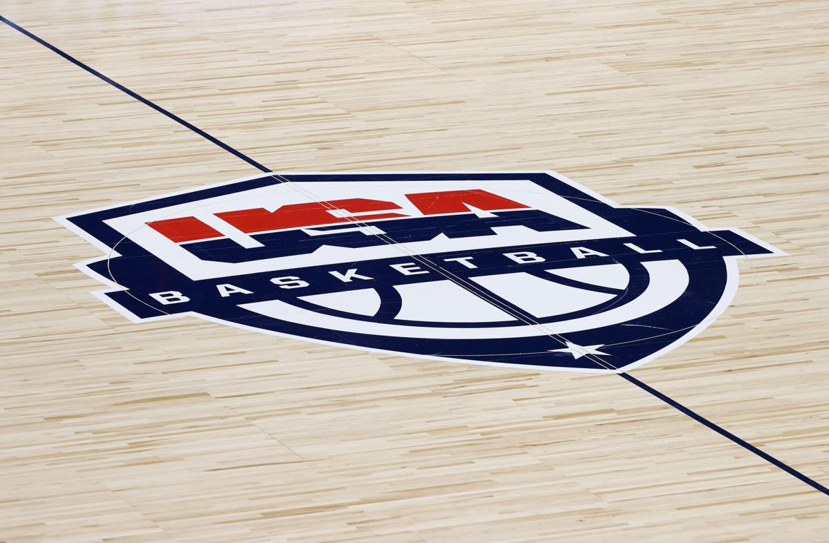 A USA Basketball logo is shown on center court before an exhibition game between Nigeria and the United States at Michelob ULTRA Arena ahead of the Tokyo Olympic Games on July 10, 2021 in Las Vegas, Nevada.