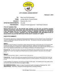 South Tucson garbage collection memo
