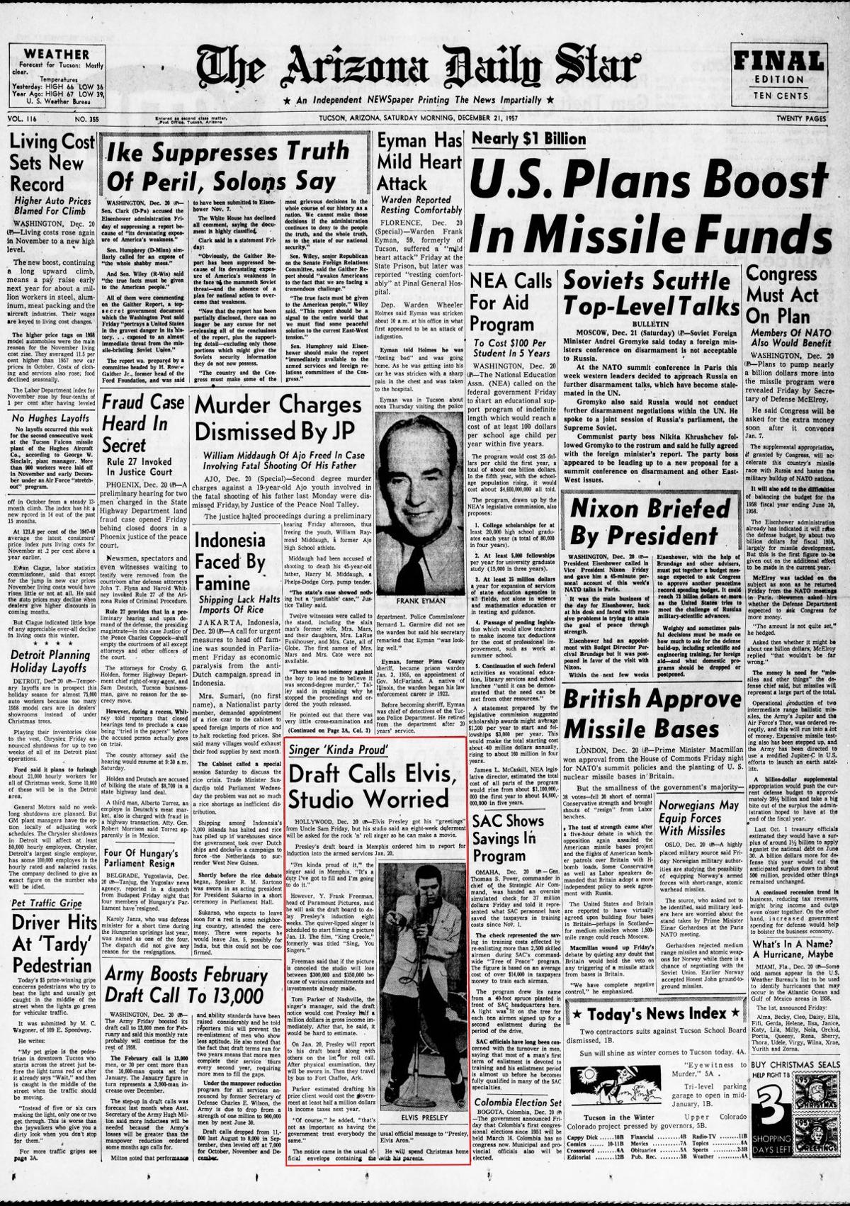 Dec. 21, 1957: Elvis Presley is drafted